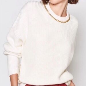 Joie Meliso Porcelain Gold Chain Sweater Size Small